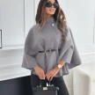 New Stand Collar Batwing Sleeves Cloak Top With Belt Ins Fashion Temperament Jacket Woolen Sweater Outwear For Women Clothing