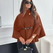 New Stand Collar Batwing Sleeves Cloak Top With Belt Ins Fashion Temperament Jacket Woolen Sweater Outwear For Women Clothing