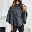 New Stand Collar Batwing Sleeves Cloak Top With Belt Ins Fashion Temperament Jacket Woolen Sweater Outwear For Women Clothing