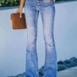 High Waist Bell Bottom Jeans Trendy Wear Washed Out Street Style Women's Denim Pants