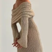 New One-shoulder Knitted Long-sleeved Dress Sexy Beach Holiday Long Dresses Womens Clothing