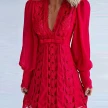 White Elegant Dresses Sexy V Neck Lace Dress Long Puff Sleeve Butterfly Dress For Women
