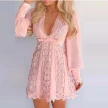 White Elegant Dresses Sexy V Neck Lace Dress Long Puff Sleeve Butterfly Dress For Women