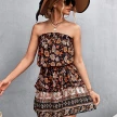 Women's Bohemian Floral Print Strapless Dress Summer Beach Dress