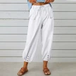 Women Drawstring Tie Pants Spring Summer Cotton And Linen Trousers With Pockets Button
