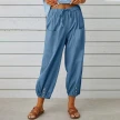 Women Drawstring Tie Pants Spring Summer Cotton And Linen Trousers With Pockets Button