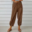 Women Drawstring Tie Pants Spring Summer Cotton And Linen Trousers With Pockets Button