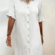 Solid-color Faux Denim Ruffled-edge Shirt Dress