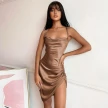 Women's Summer Satin Ruched Bodycon Spaghetti Strap Sexy Cocktail Mini Dress