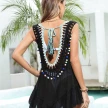 Vacation Style Hand Crocheting Cut-out Ruffled Beach Cover-up