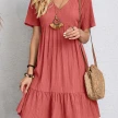 V-neck Short Sleeve Dress Summer Fashion Casual Loose Ruffled Dresses Beach Clothing Women