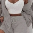 Winter Sexy Women Home Wear Suit Casual Pajamas Set Lady Female Soft Warm Long Sleeve Exposed Navel Vest Shorts Set