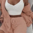 Winter Sexy Women Home Wear Suit Casual Pajamas Set Lady Female Soft Warm Long Sleeve Exposed Navel Vest Shorts Set