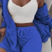 Winter Sexy Women Home Wear Suit Casual Pajamas Set Lady Female Soft Warm Long Sleeve Exposed Navel Vest Shorts Set