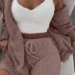 Winter Sexy Women Home Wear Suit Casual Pajamas Set Lady Female Soft Warm Long Sleeve Exposed Navel Vest Shorts Set