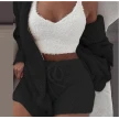 Winter Sexy Women Home Wear Suit Casual Pajamas Set Lady Female Soft Warm Long Sleeve Exposed Navel Vest Shorts Set