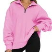 Women Sweatshirts Zip Turndown Collar Loose Casual Tops Clothes