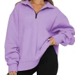 Women Sweatshirts Zip Turndown Collar Loose Casual Tops Clothes