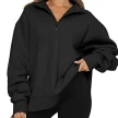 Women Sweatshirts Zip Turndown Collar Loose Casual Tops Clothes