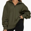 Women Sweatshirts Zip Turndown Collar Loose Casual Tops Clothes