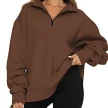 Women Sweatshirts Zip Turndown Collar Loose Casual Tops Clothes