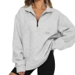 Women Sweatshirts Zip Turndown Collar Loose Casual Tops Clothes