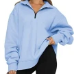 Women Sweatshirts Zip Turndown Collar Loose Casual Tops Clothes