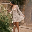 Lace Square Collar Dress Bell-bottom Long Sleeve Tied A- Line Dresses Womens Clothing