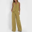 Summer Vest Suits V-neck Botton Sleeveless Top And Loose Straight Trousers Casual Womens Clothing