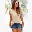 Wish quick sale eBay ladies Europe and America big size round neck short sleeve cuffs tassel T-shirt cotton tops