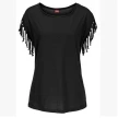 Wish quick sale eBay ladies Europe and America big size round neck short sleeve cuffs tassel T-shirt cotton tops