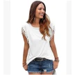 Wish quick sale eBay ladies Europe and America big size round neck short sleeve cuffs tassel T-shirt cotton tops