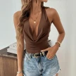 Halter-style Bodysuit With A Deep V-neck And Solid Color