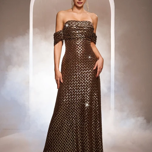 Sleeveless Off-the-shoulder Bodycon Sequined A-line Evening Gown