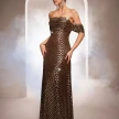 Sleeveless Off-the-shoulder Bodycon Sequined A-line Evening Gown
