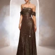 Sleeveless Off-the-shoulder Bodycon Sequined A-line Evening Gown