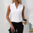 Summer V-Neck Shirt Solid Color Casual Office Daily Sleeveless Shirt Lightweight Women's Top Clothing