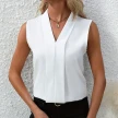 Summer V-Neck Shirt Solid Color Casual Office Daily Sleeveless Shirt Lightweight Women's Top Clothing