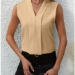 Summer V-Neck Shirt Solid Color Casual Office Daily Sleeveless Shirt Lightweight Women's Top Clothing