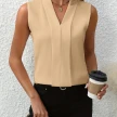 Summer V-Neck Shirt Solid Color Casual Office Daily Sleeveless Shirt Lightweight Women's Top Clothing