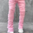 Ins Fringes Ripped Trousers Individual Patched Pants Long Tight Fit Stacked Jeans For Mens Clothing