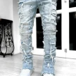 Ins Fringes Ripped Trousers Individual Patched Pants Long Tight Fit Stacked Jeans For Mens Clothing