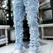 Ins Fringes Ripped Trousers Individual Patched Pants Long Tight Fit Stacked Jeans For Mens Clothing
