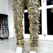 Ins Fringes Ripped Trousers Individual Patched Pants Long Tight Fit Stacked Jeans For Mens Clothing
