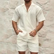 Men Tracksuits Summer Fashion Solid Loose Casual Two Pieces Lapel Button Shirt Shorts Beach Holiday All-match Outfits Male