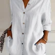 Lapel Long Sleeve Shirt Women's Single-breasted Pleated Shirt Tops Clothing