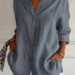 Lapel Long Sleeve Shirt Women's Single-breasted Pleated Shirt Tops Clothing