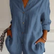 Lapel Long Sleeve Shirt Women's Single-breasted Pleated Shirt Tops Clothing