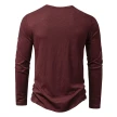 Men's Long-sleeved T-shirt Fashion Casual Solid Color Pullover Button Top Autumn And Spring Clothing
