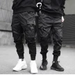 Ribbons Harem Joggers Men Cargo Pants Streetwear Hip Hop Casual Pockets Cotton Track Pants